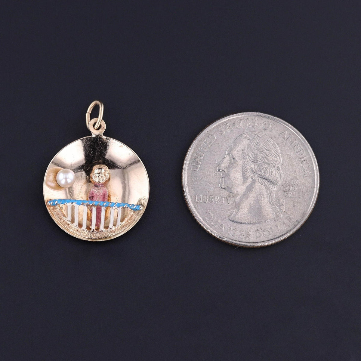 Vintage Girl on Balcony or Baby in Crib Charm of 14k Gold - Trademark Antiques