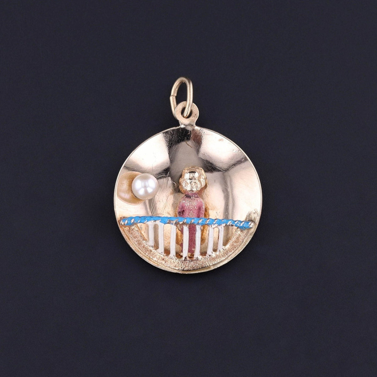 Vintage Girl on Balcony or Baby in Crib Charm of 14k Gold - Trademark Antiques