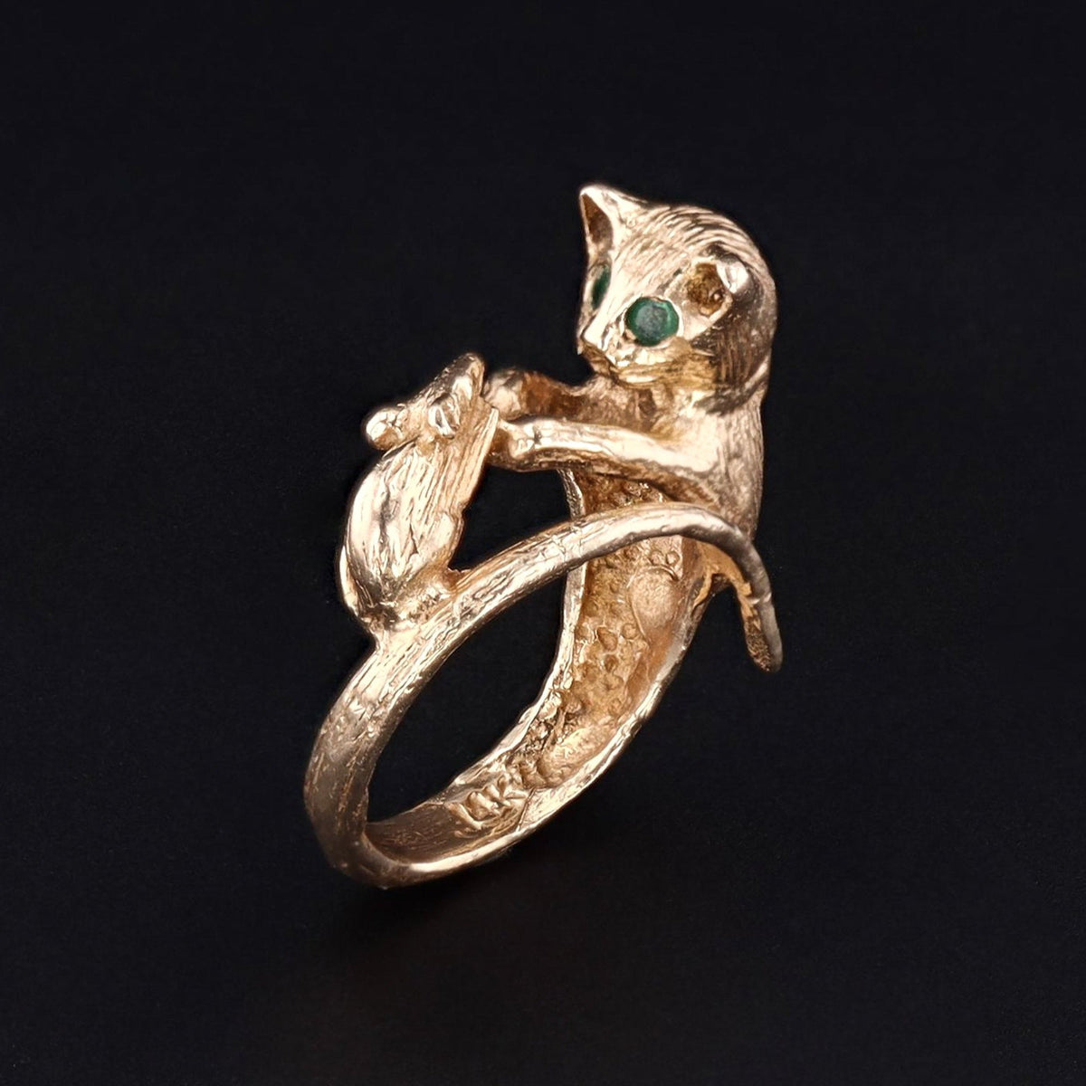 Vintage Gold Cat and Mouse Ring | Vintage Cat Ring - Trademark Antiques