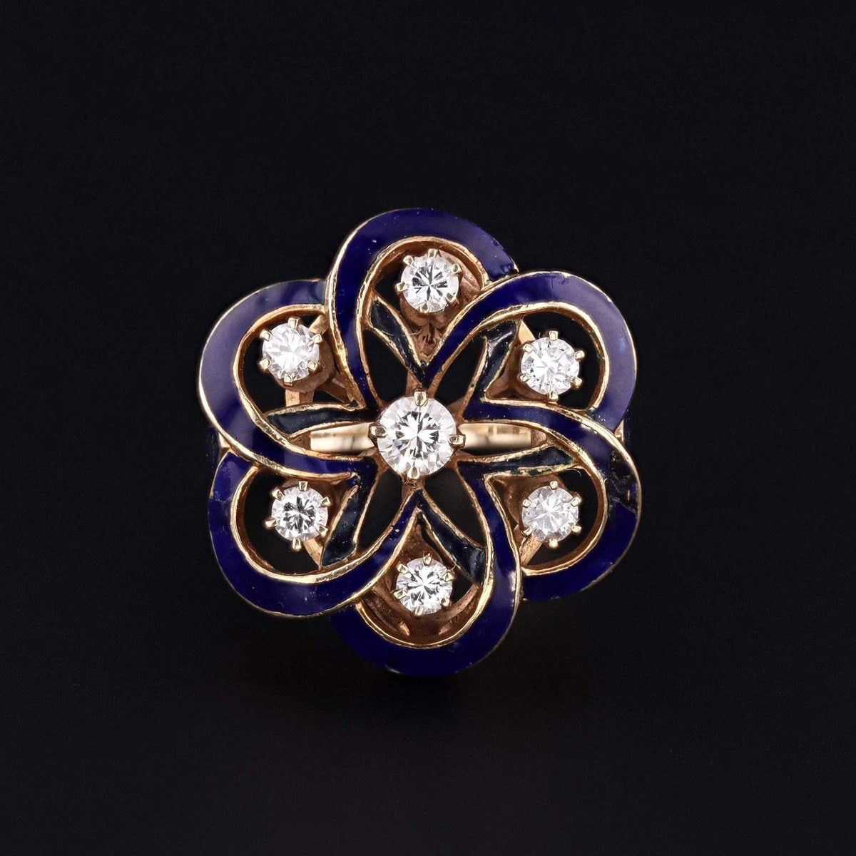 Vintage Gold, Enamel &amp; Diamond Ring | Vintage Enamel Ring - Trademark Antiques