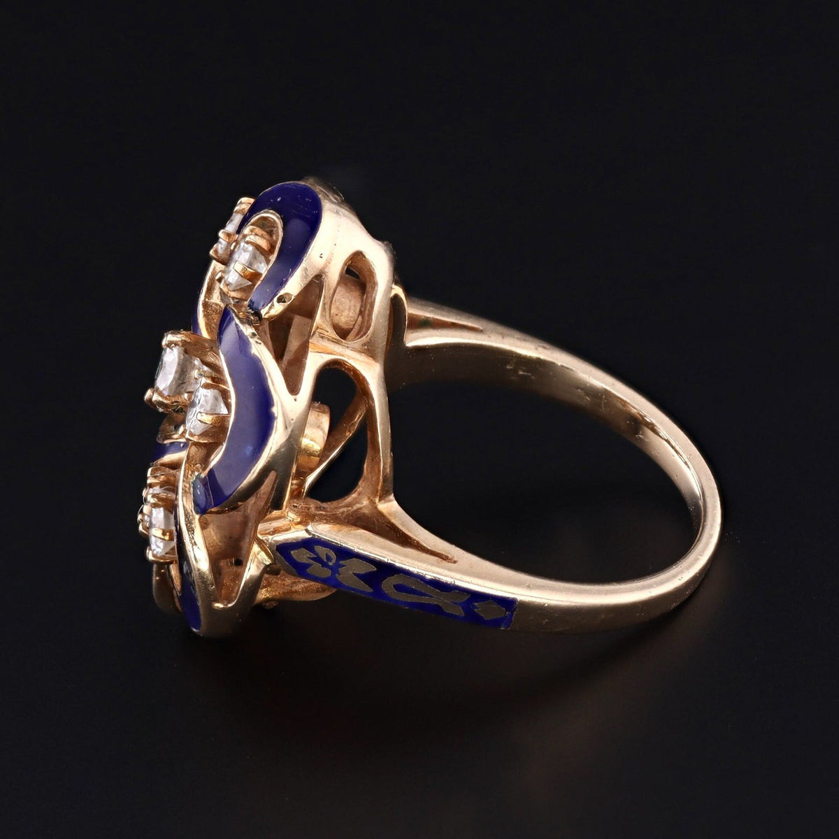 Vintage Gold, Enamel &amp; Diamond Ring | Vintage Enamel Ring - Trademark Antiques