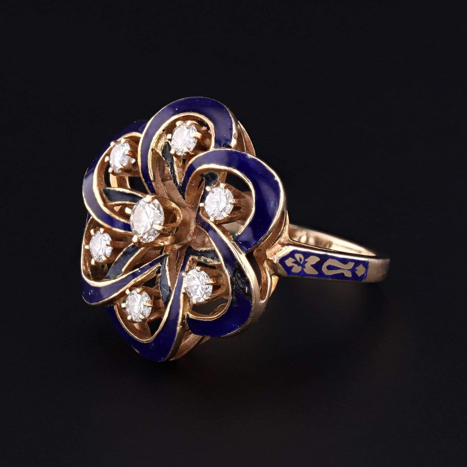 Vintage Gold, Enamel & Diamond Ring | Vintage Enamel Ring - Trademark Antiques