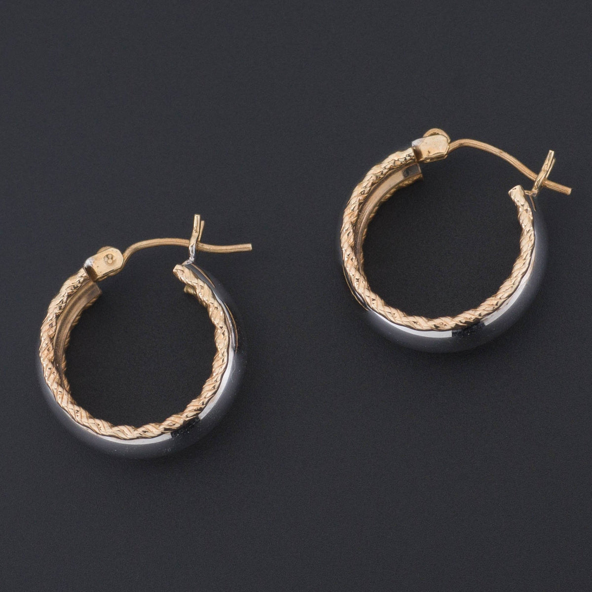 Vintage Gold Two Tone Hoop Earrings | 14k Gold Hoop Earrings - Trademark Antiques
