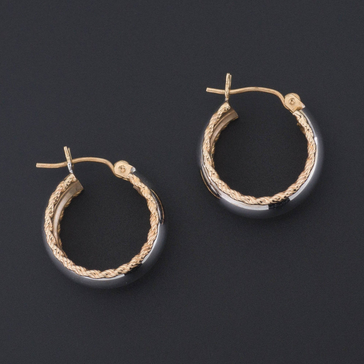 Vintage Gold Two Tone Hoop Earrings | 14k Gold Hoop Earrings - Trademark Antiques