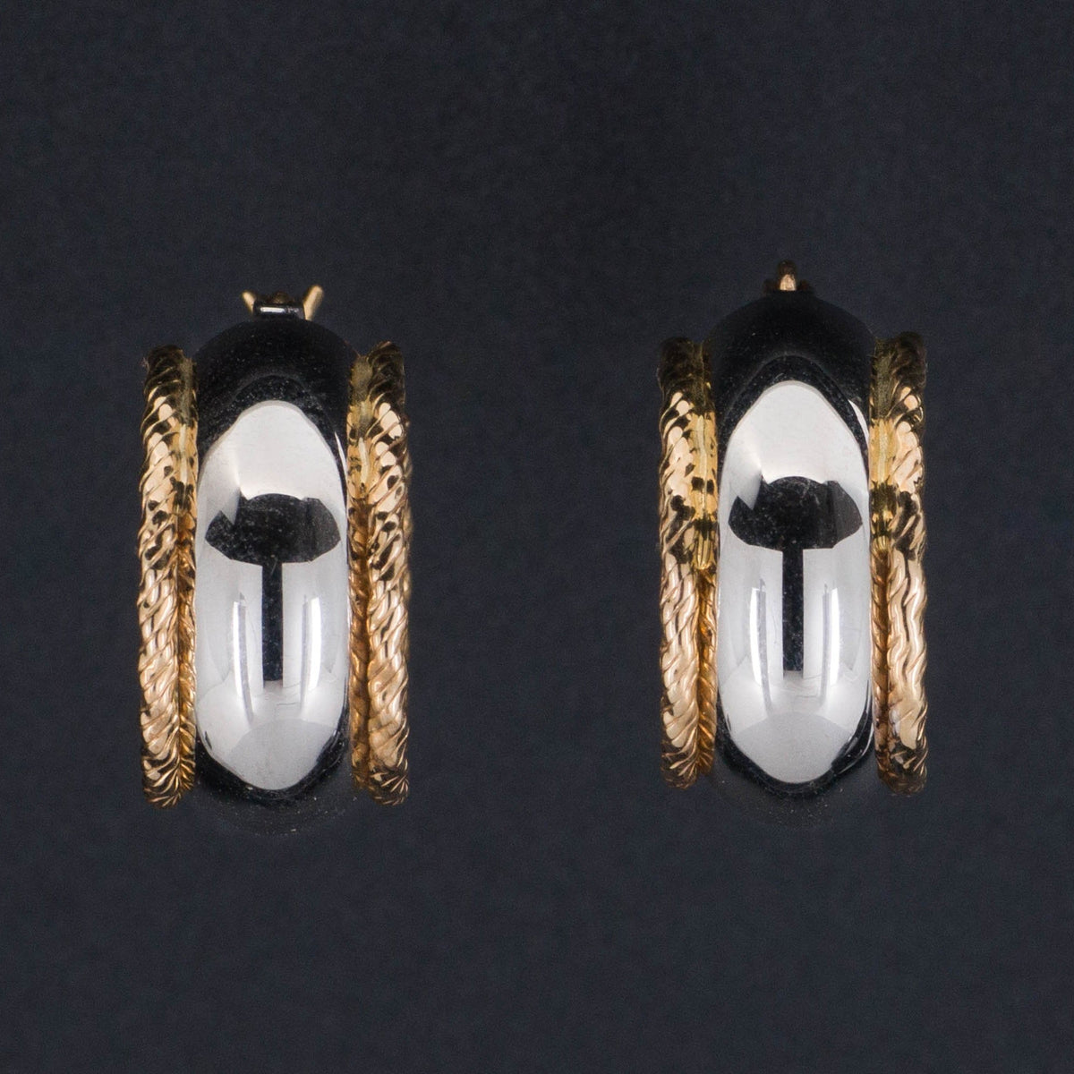 Vintage Gold Two Tone Hoop Earrings | 14k Gold Hoop Earrings - Trademark Antiques