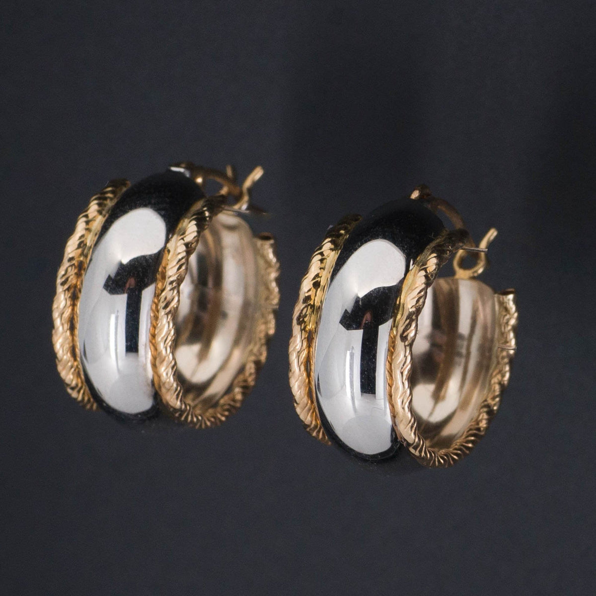 Vintage Gold Two Tone Hoop Earrings | 14k Gold Hoop Earrings - Trademark Antiques