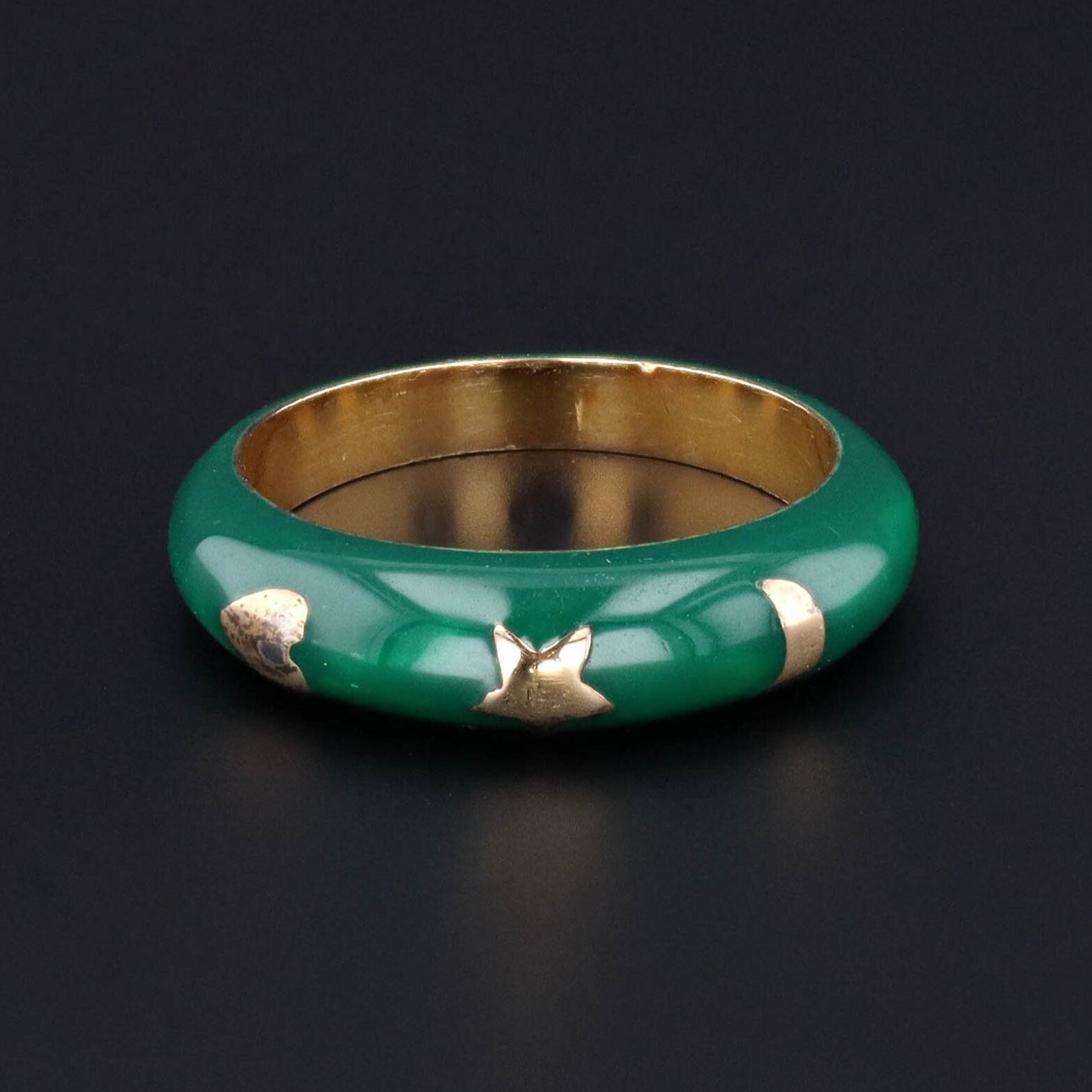 Vintage Green Enamel Band Ring of 14k Gold - Trademark Antiques