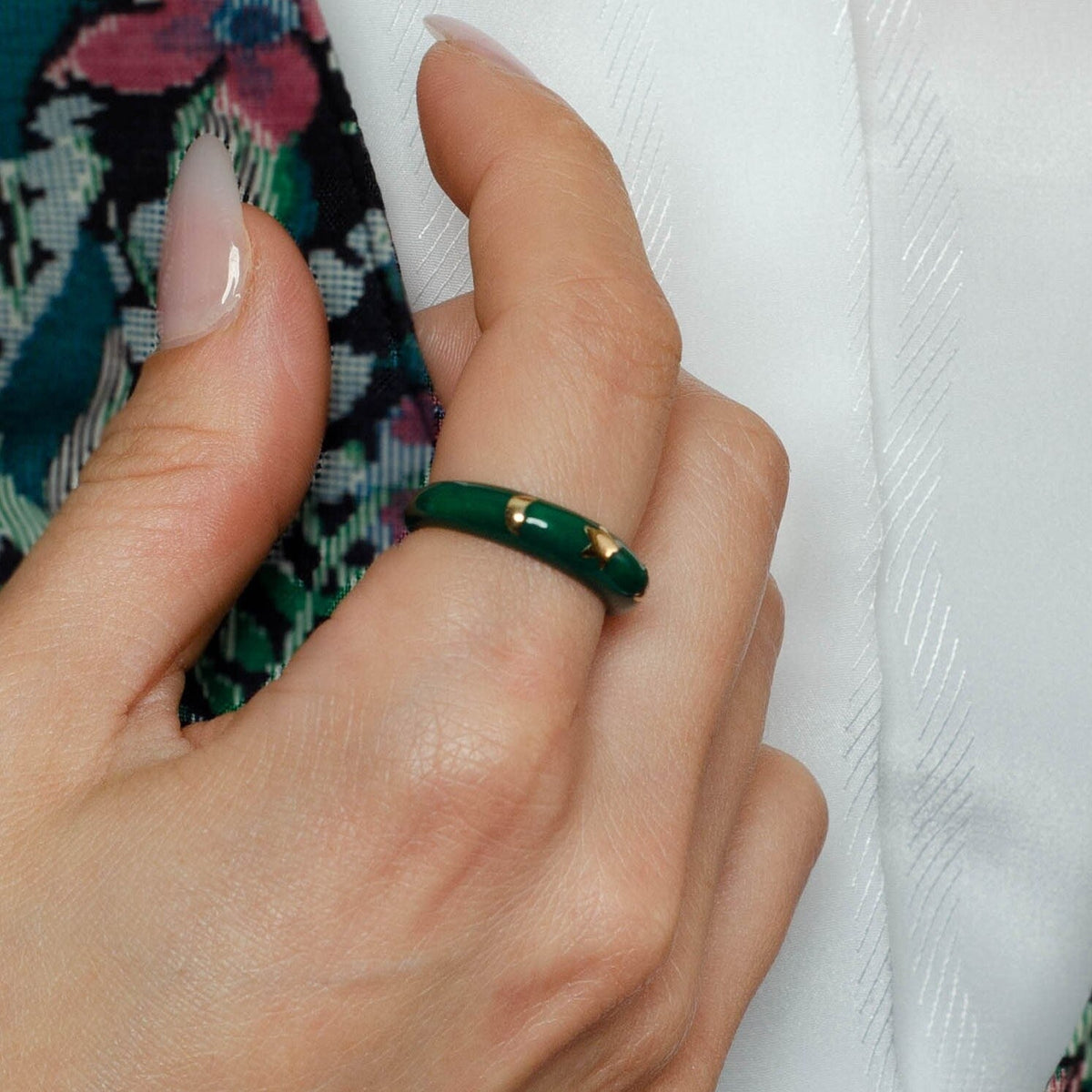 Vintage Green Enamel Band Ring of 14k Gold - Trademark Antiques