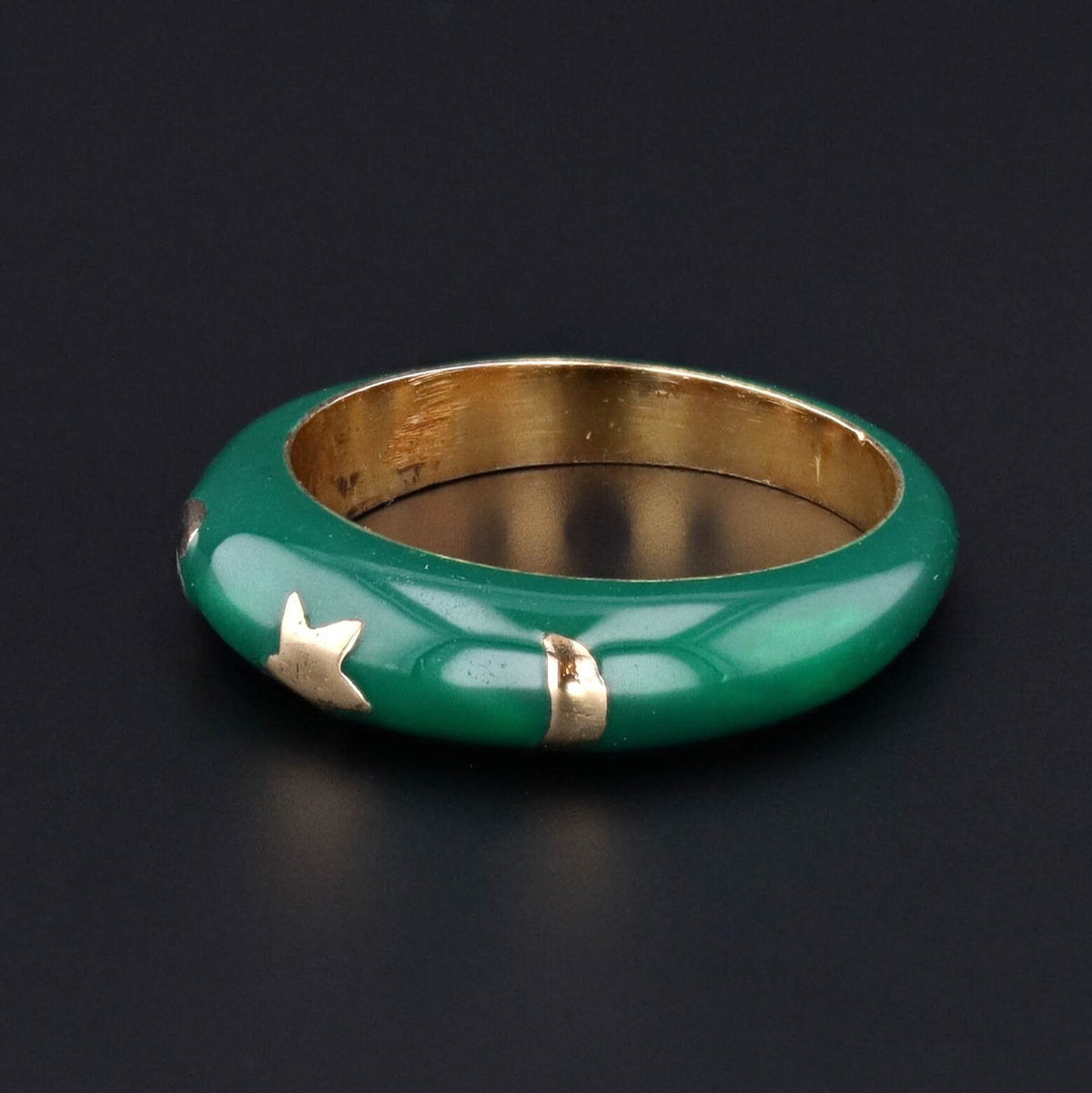 Vintage Green Enamel Band Ring of 14k Gold - Trademark Antiques