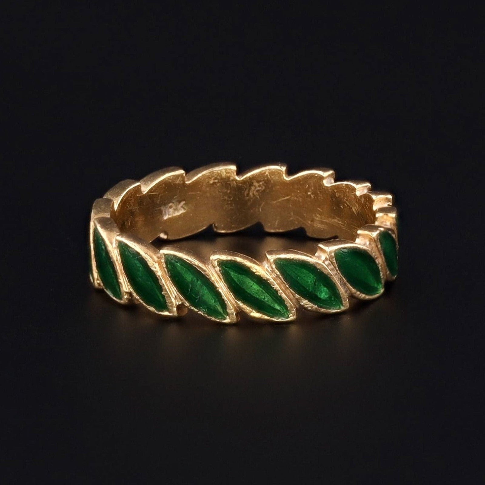 Vintage Green Enamel Stacking Ring of 18k Gold - Trademark Antiques
