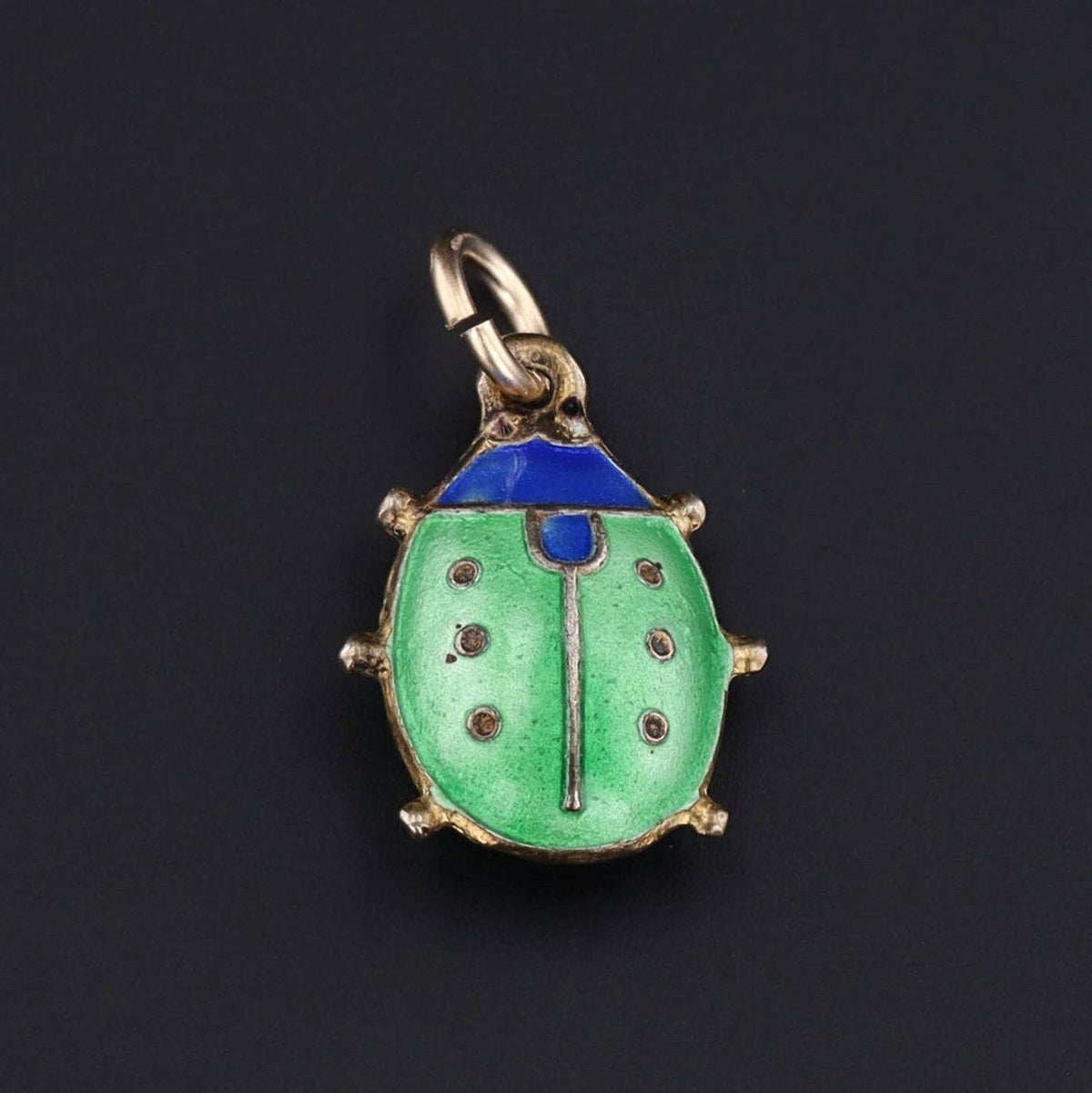 Vintage Green Ladybug Charm | 14k Gold &amp; Enamel Ladybug Charm - Trademark Antiques