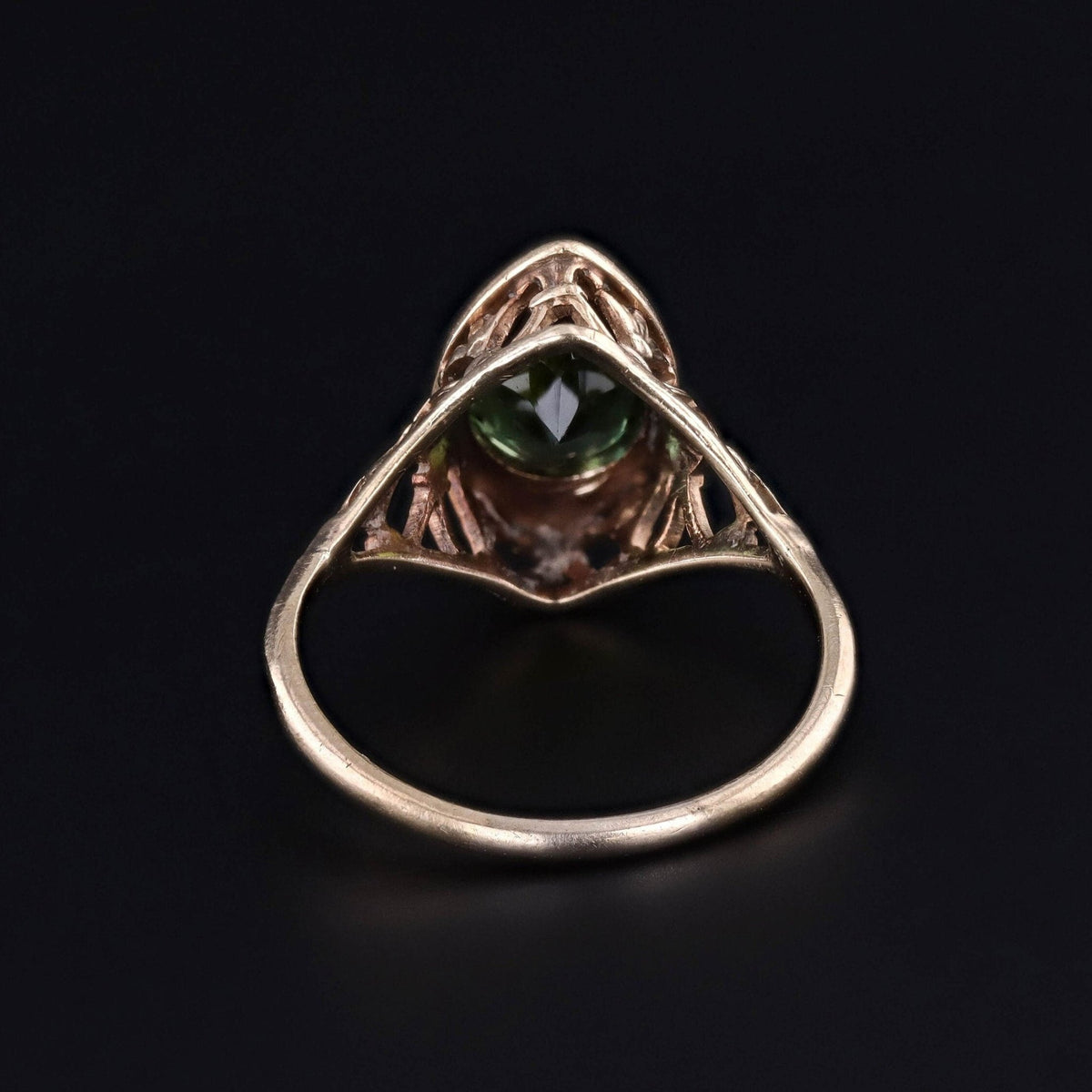 Vintage Green Tourmaline Filigree Ring of 10k Gold - Trademark Antiques