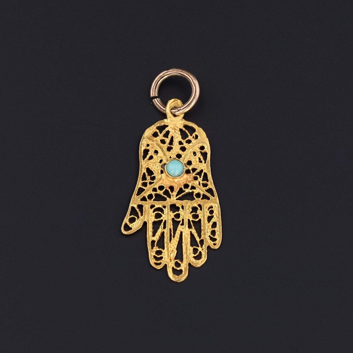 Vintage Hamsa Charm | 14k Gold Charm - Trademark Antiques