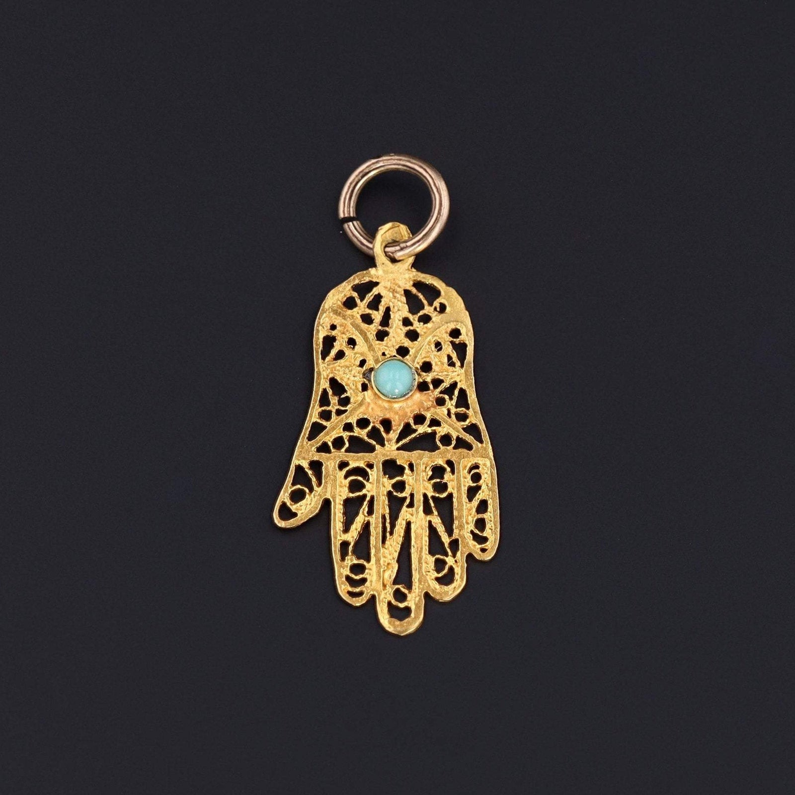 Vintage Hamsa Charm | 14k Gold Charm - Trademark Antiques