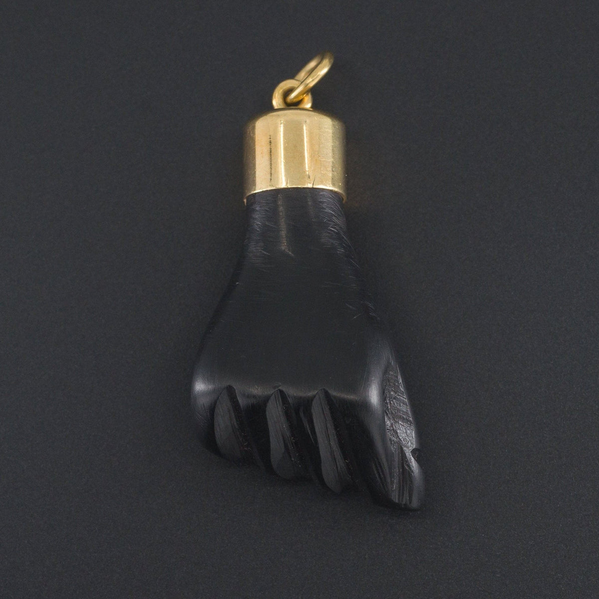 Vintage Hand Carved Black Fist Pendant | 18k Gold Hand Charm - Trademark Antiques