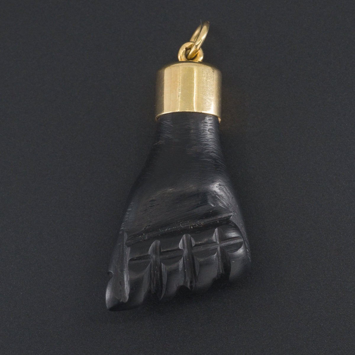 Vintage Hand Carved Black Fist Pendant | 18k Gold Hand Charm - Trademark Antiques