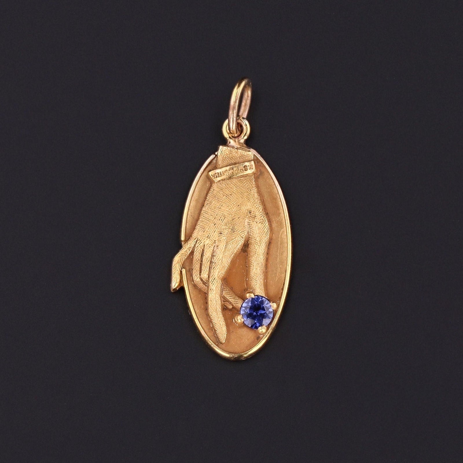 Vintage Hand Charm or Pendant | 10k Gold & Sapphire Charm - Trademark Antiques