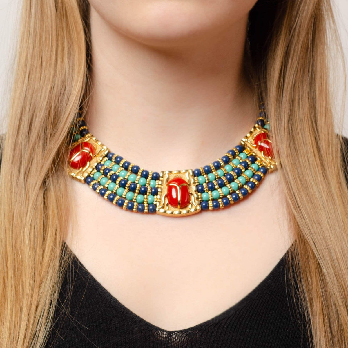 Vintage Hattie Carnegie Egyptian Necklace and Earrings Set - Trademark Antiques