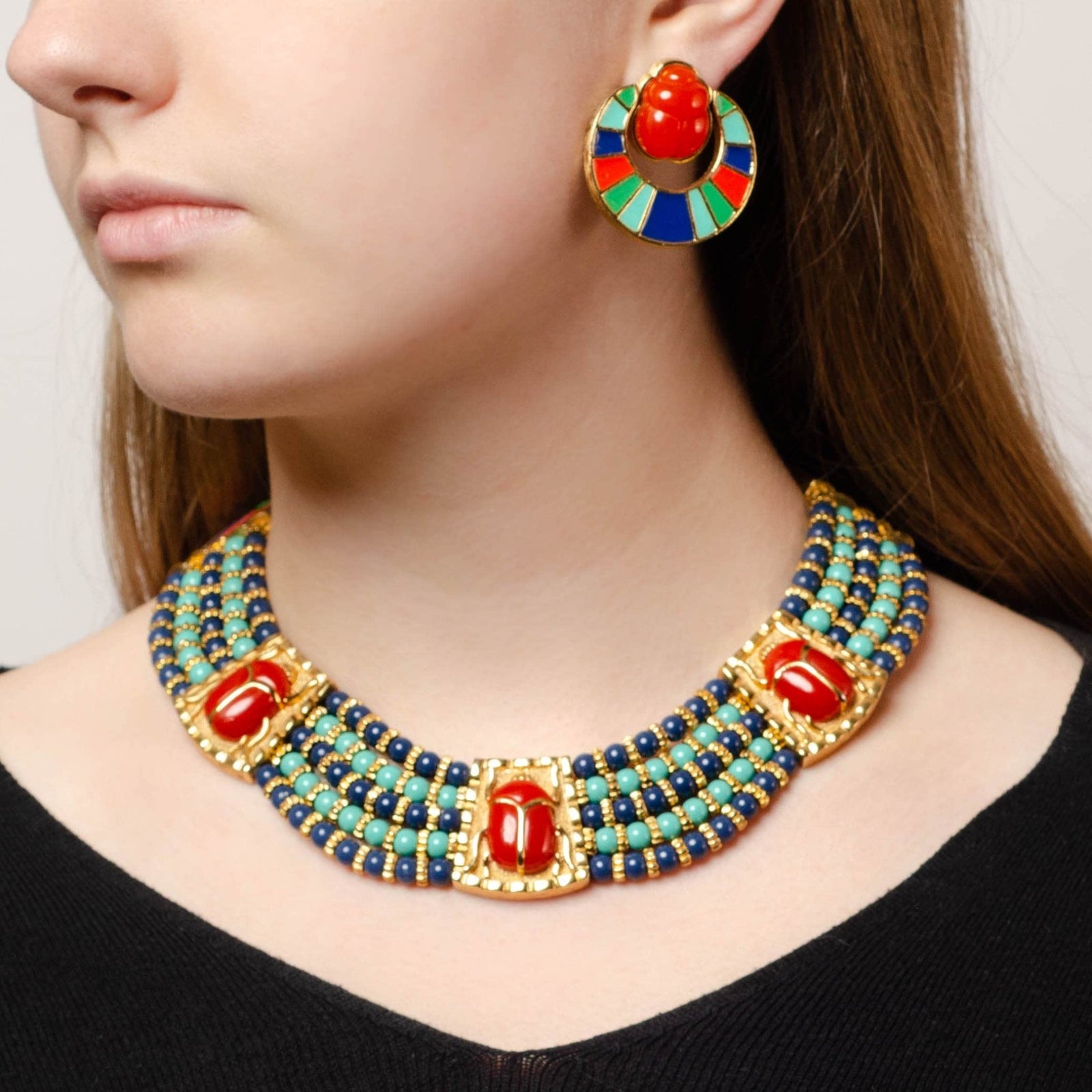 Vintage Hattie Carnegie Egyptian Necklace and Earrings Set - Trademark Antiques