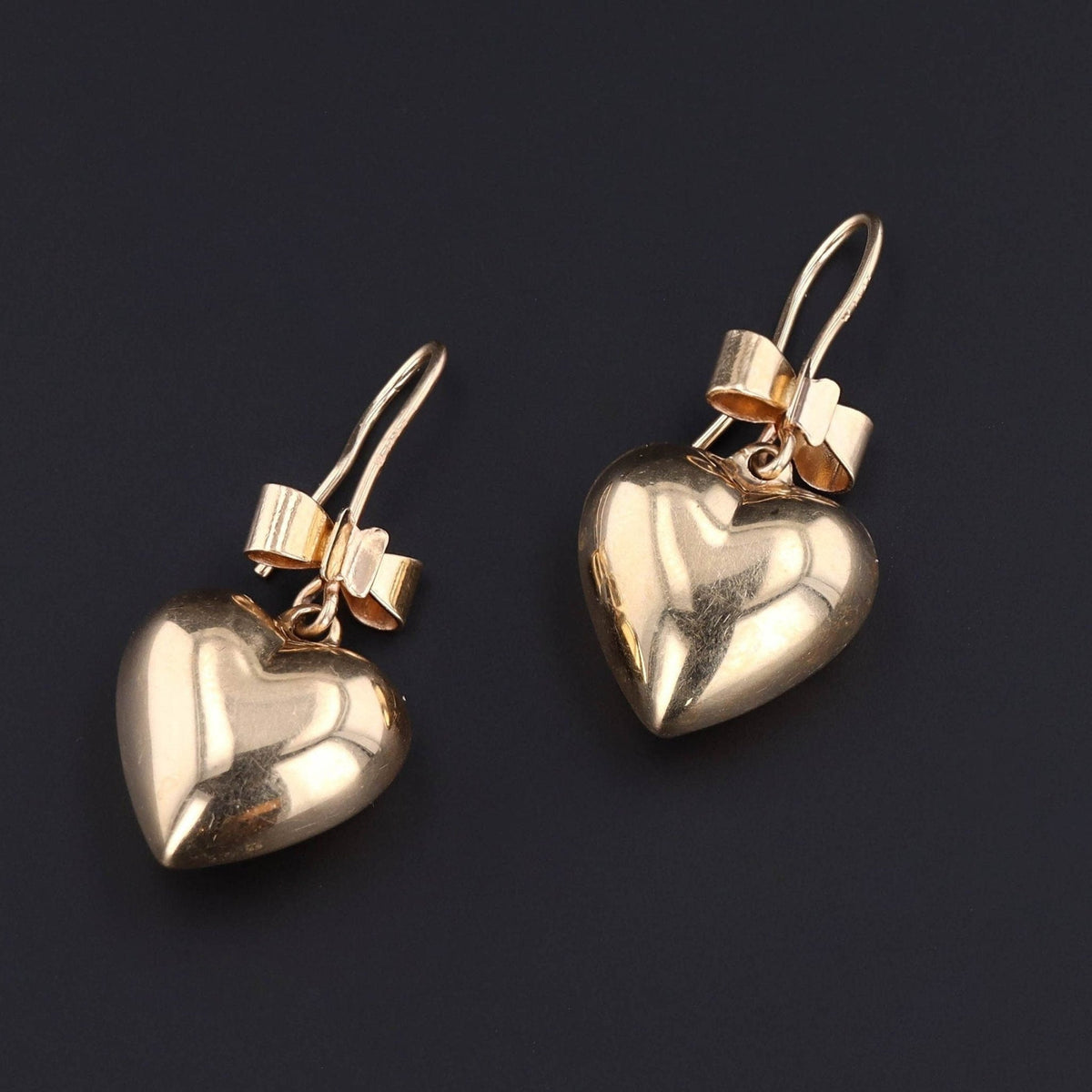 Vintage Heart Earrings | 14k Gold Earrings - Trademark Antiques