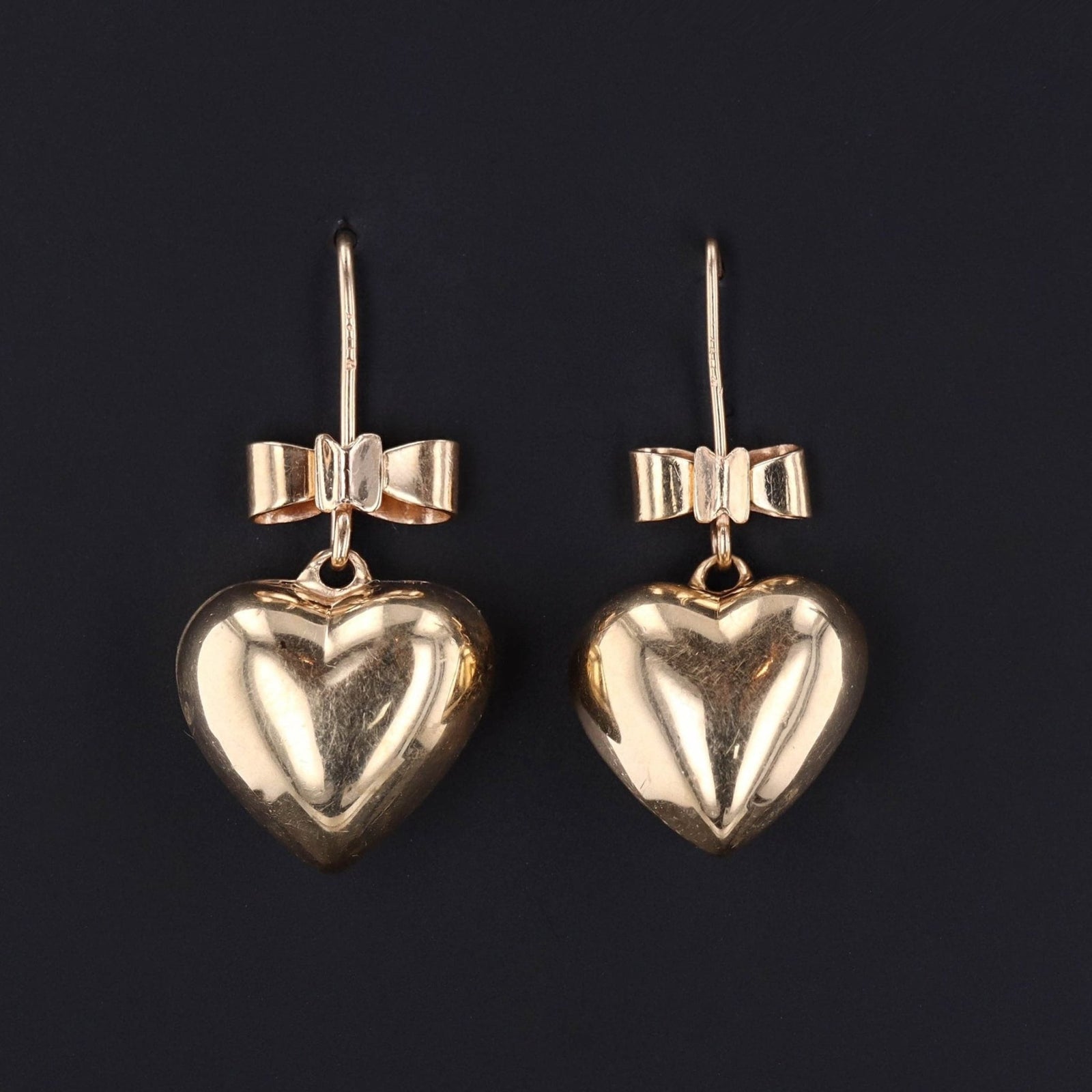 Vintage Heart Earrings | 14k Gold Earrings - Trademark Antiques