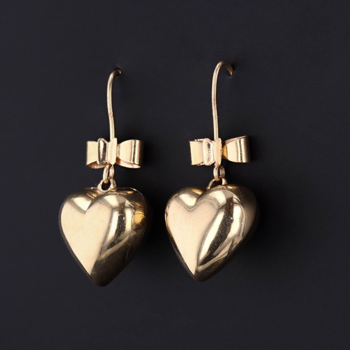Vintage Heart Earrings | 14k Gold Earrings - Trademark Antiques