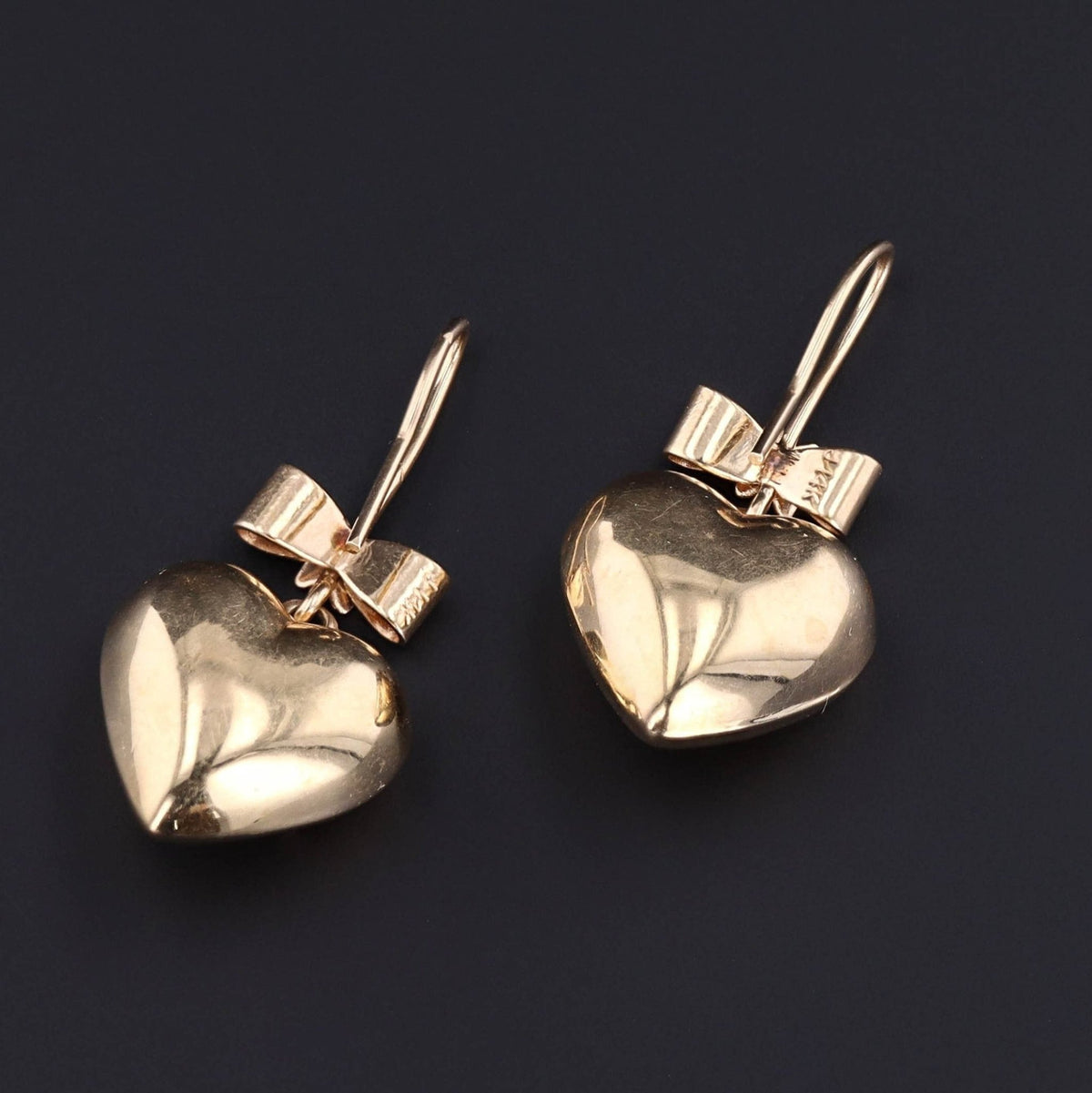 Vintage Heart Earrings | 14k Gold Earrings - Trademark Antiques