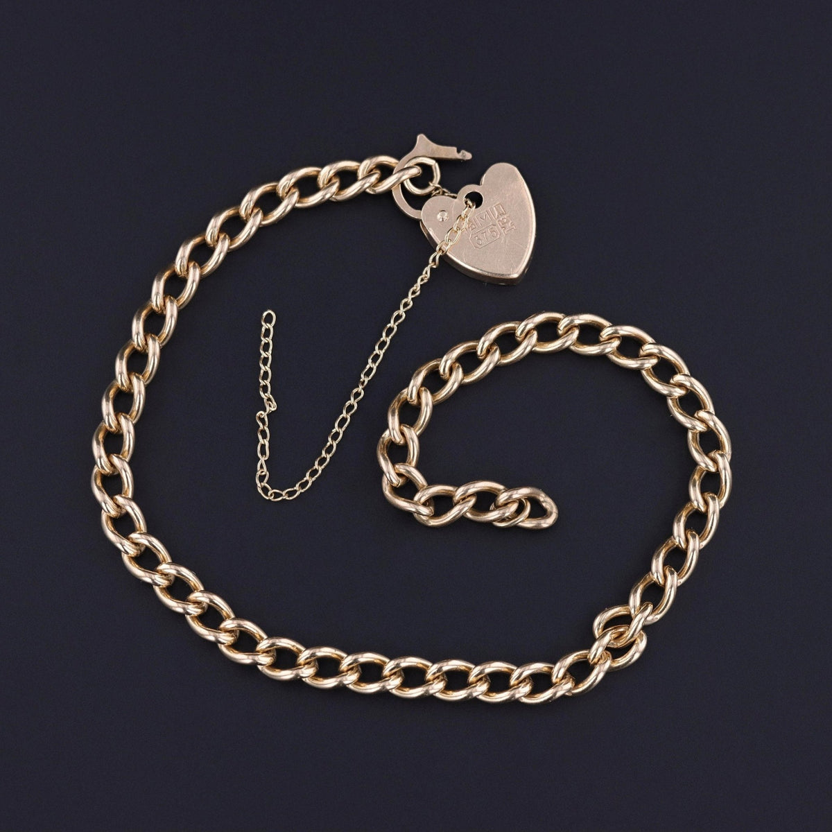 Vintage Heart Padlock Bracelet of 9ct Gold - Trademark Antiques