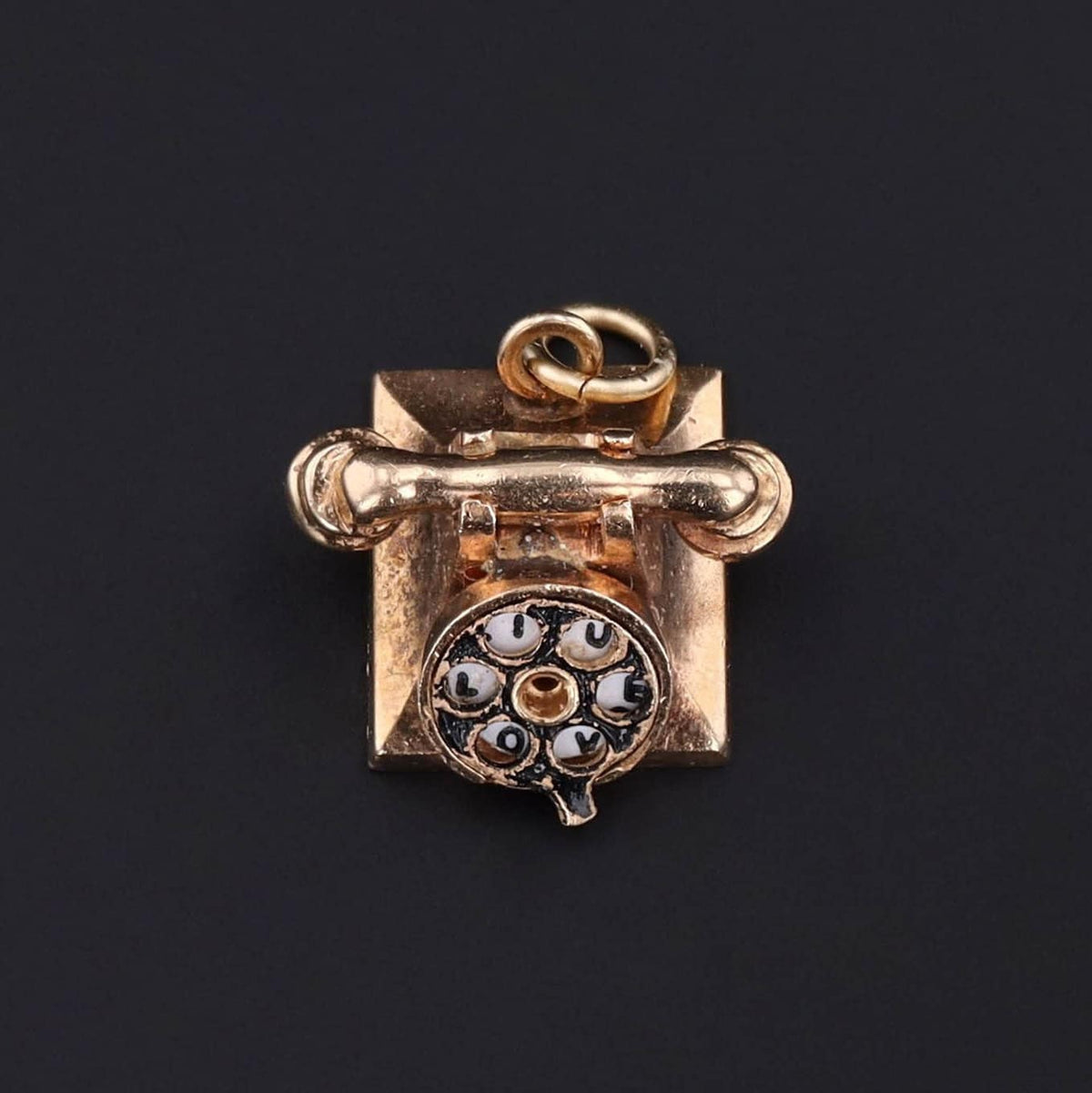 Vintage Hello I Love You Telephone Charm of 14k Gold - Trademark Antiques