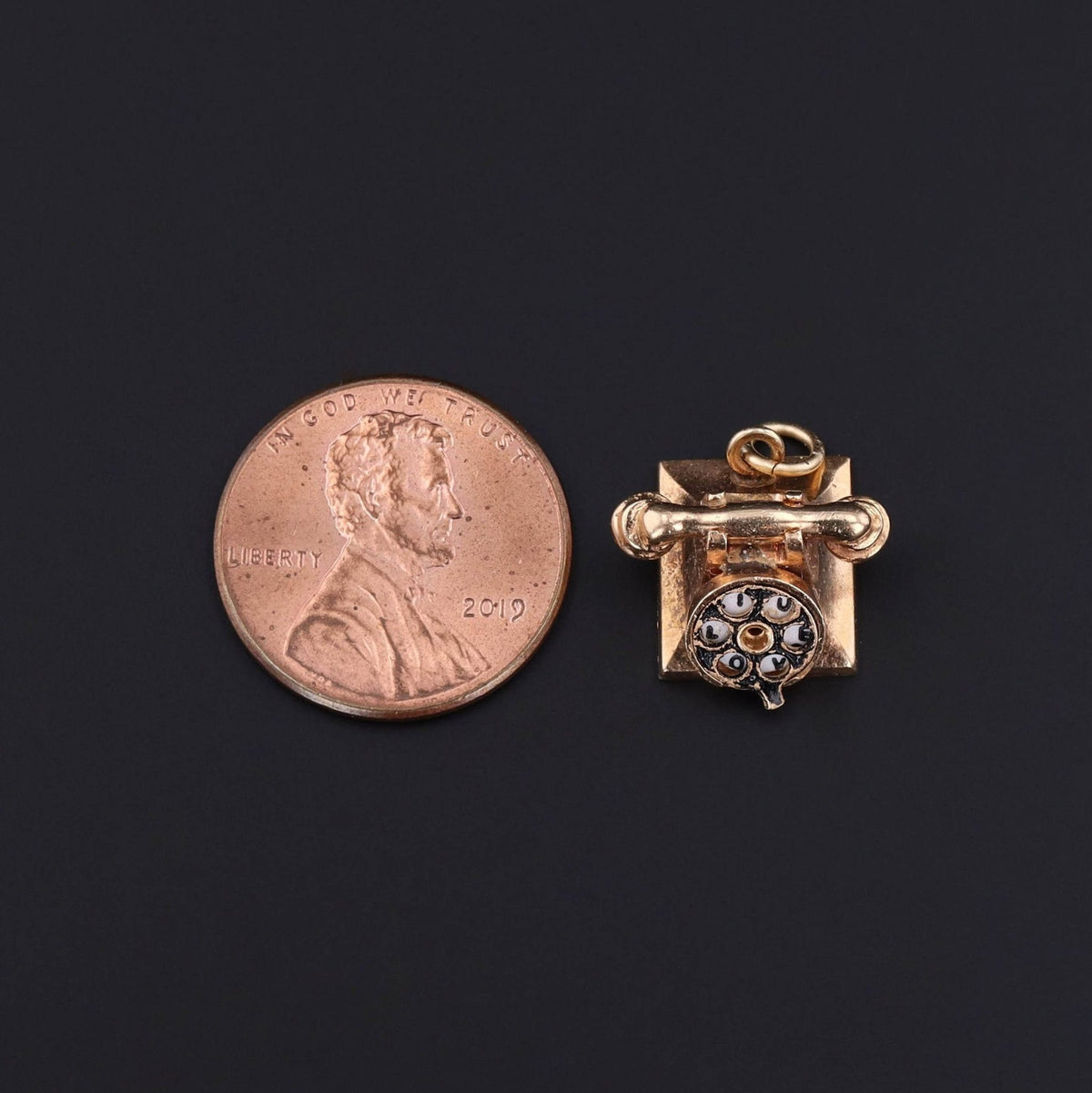Vintage Hello I Love You Telephone Charm of 14k Gold - Trademark Antiques