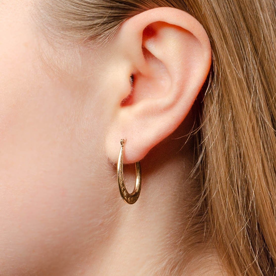 Vintage Hoop Earrings of Textured 10k Gold - Trademark Antiques