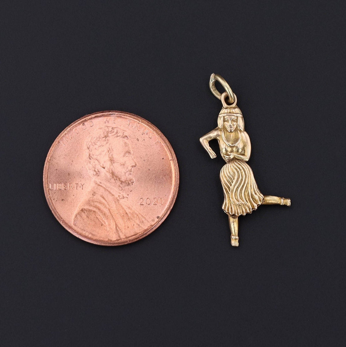 Vintage Hula Dancer Charm | 14k Gold Charm - Trademark Antiques