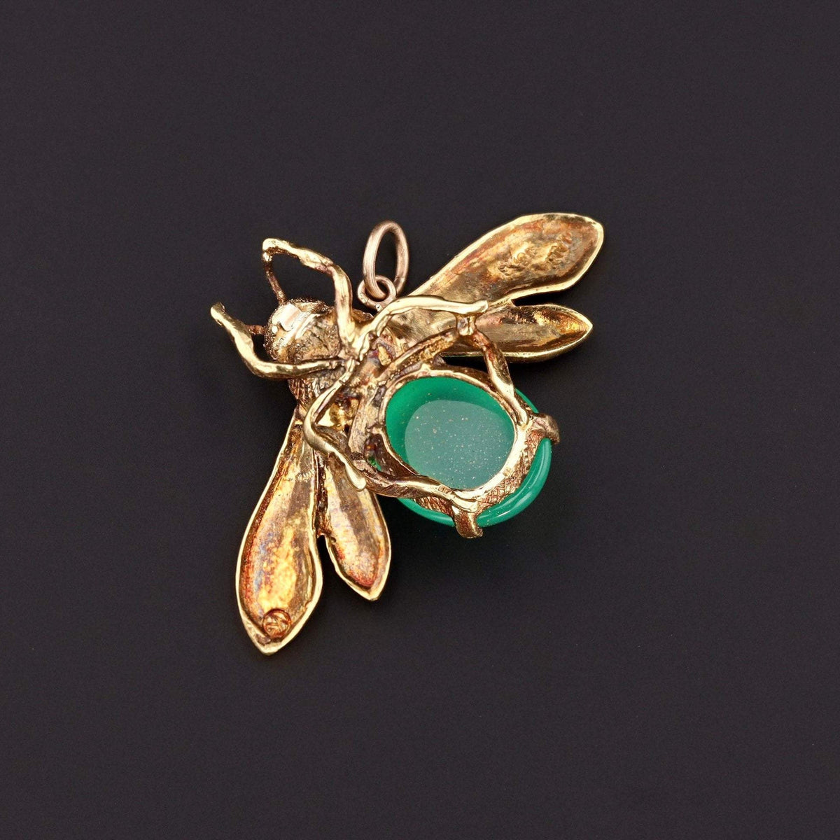 Vintage Insect Pendant | 18k Gold &amp; Chrysoprase Bug Pendant - Trademark Antiques