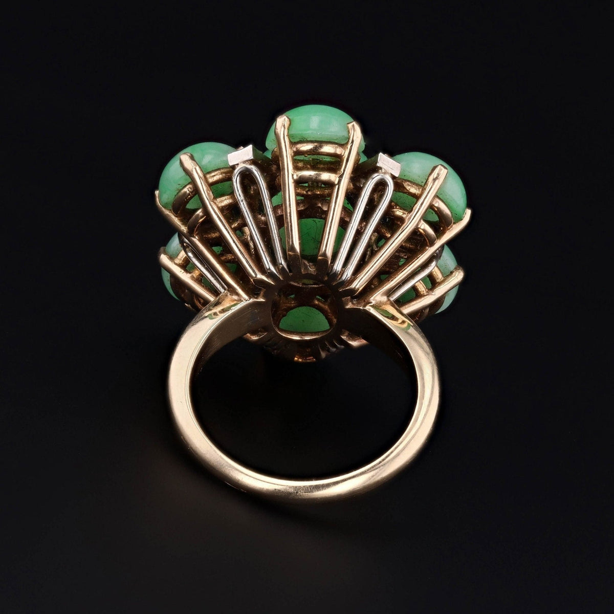 Vintage Jade and Diamond Cocktail Ring of 14k Gold - Trademark Antiques