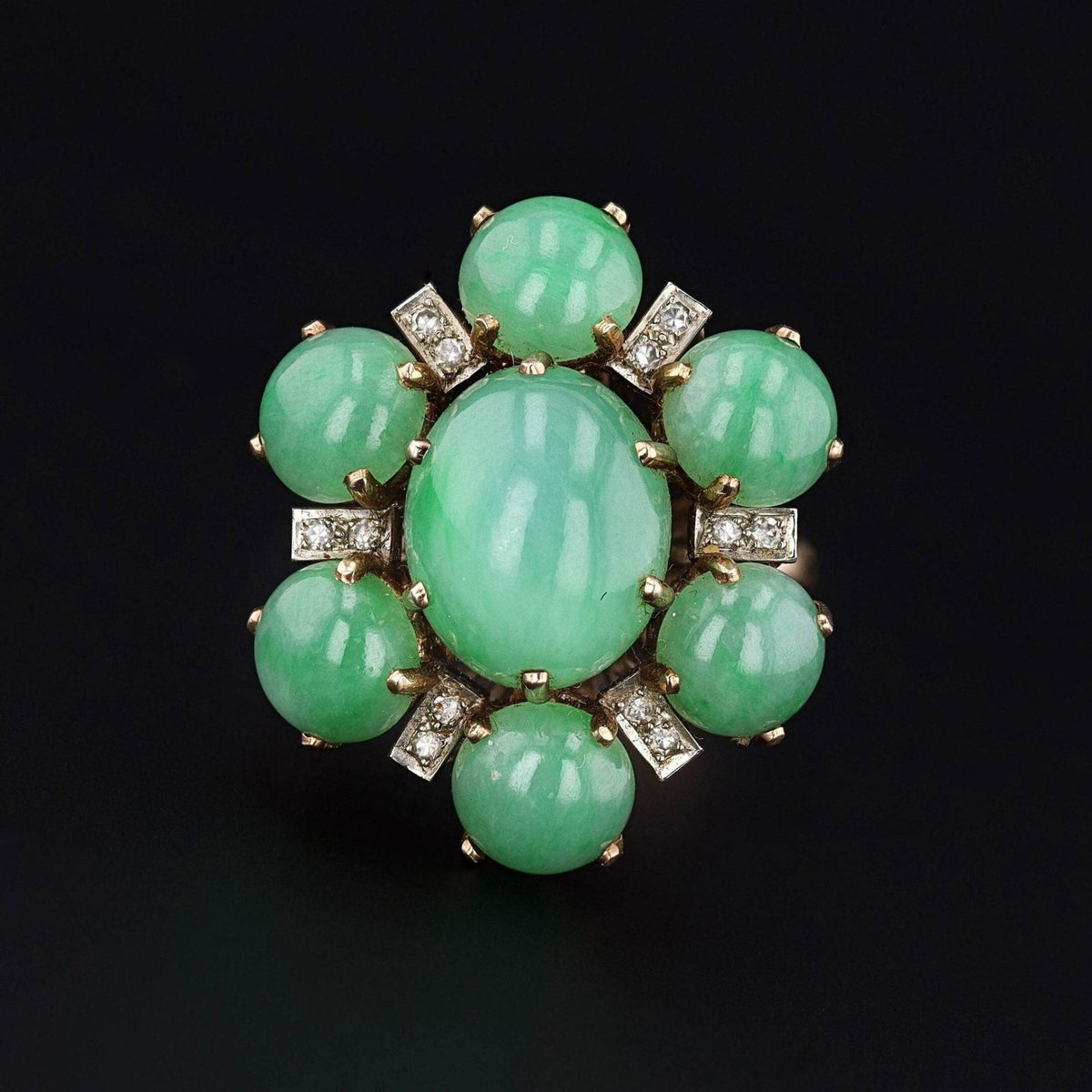 Vintage Jade and Diamond Cocktail Ring of 14k Gold - Trademark Antiques