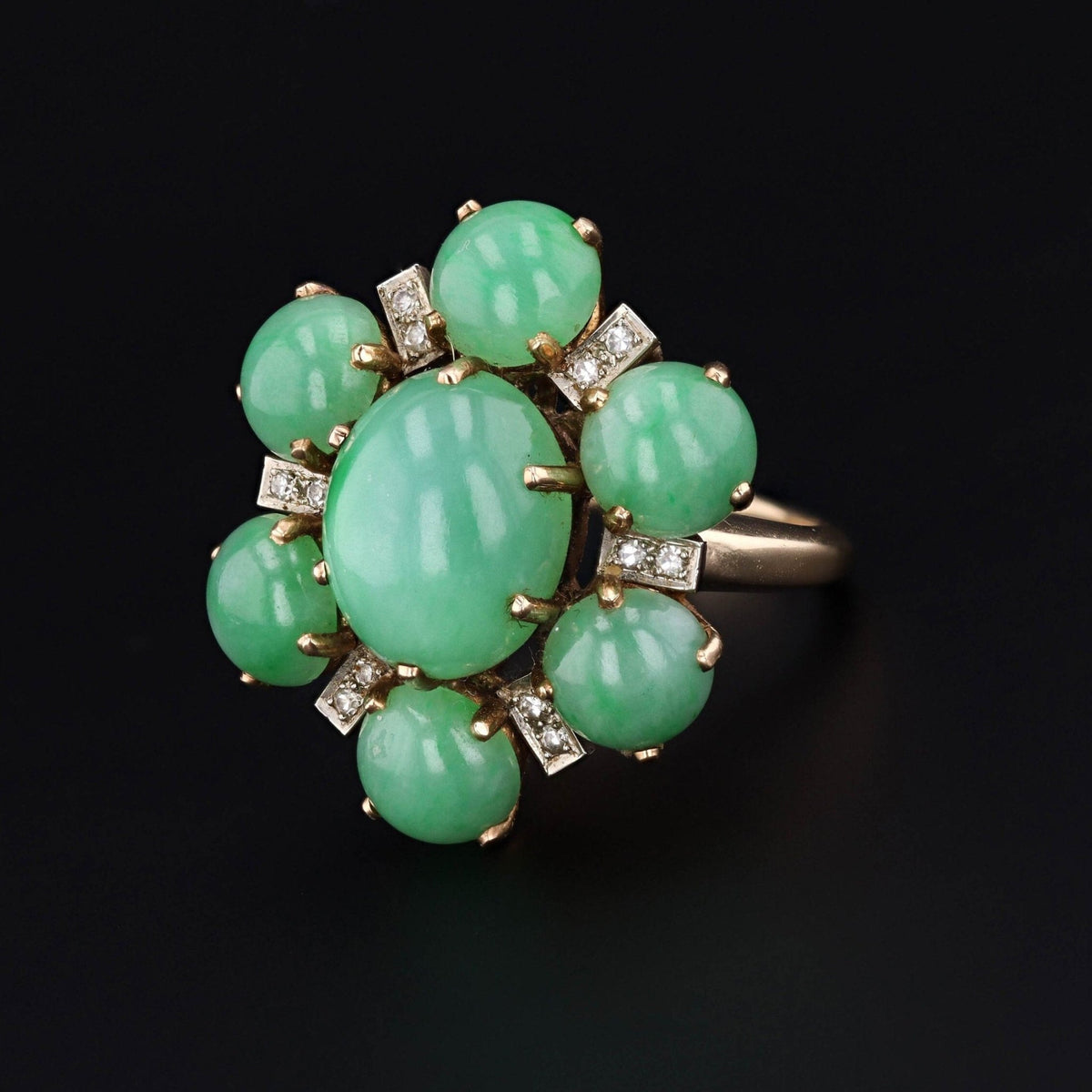Vintage Jade and Diamond Cocktail Ring of 14k Gold - Trademark Antiques