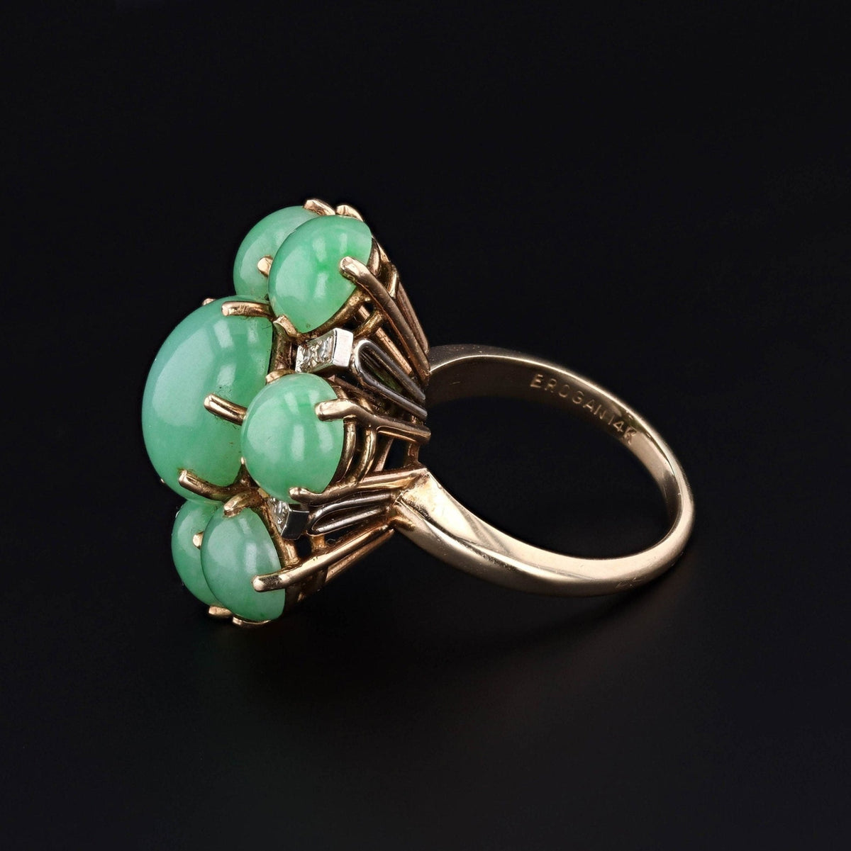 Vintage Jade and Diamond Cocktail Ring of 14k Gold - Trademark Antiques