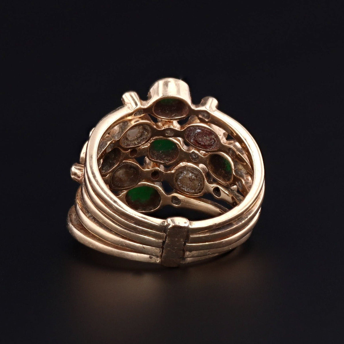 Vintage Jade, Diamond and Pearl Harem Ring of 14k Gold - Trademark Antiques