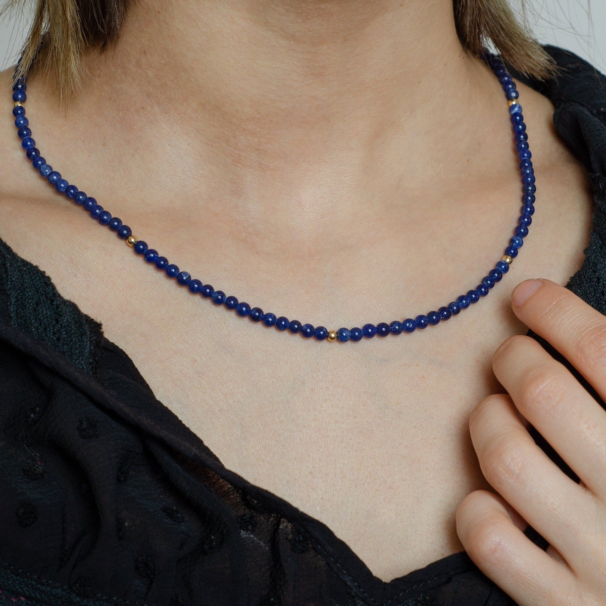 Vintage Lapis Bead Necklace | 14k Gold Necklace - Trademark Antiques