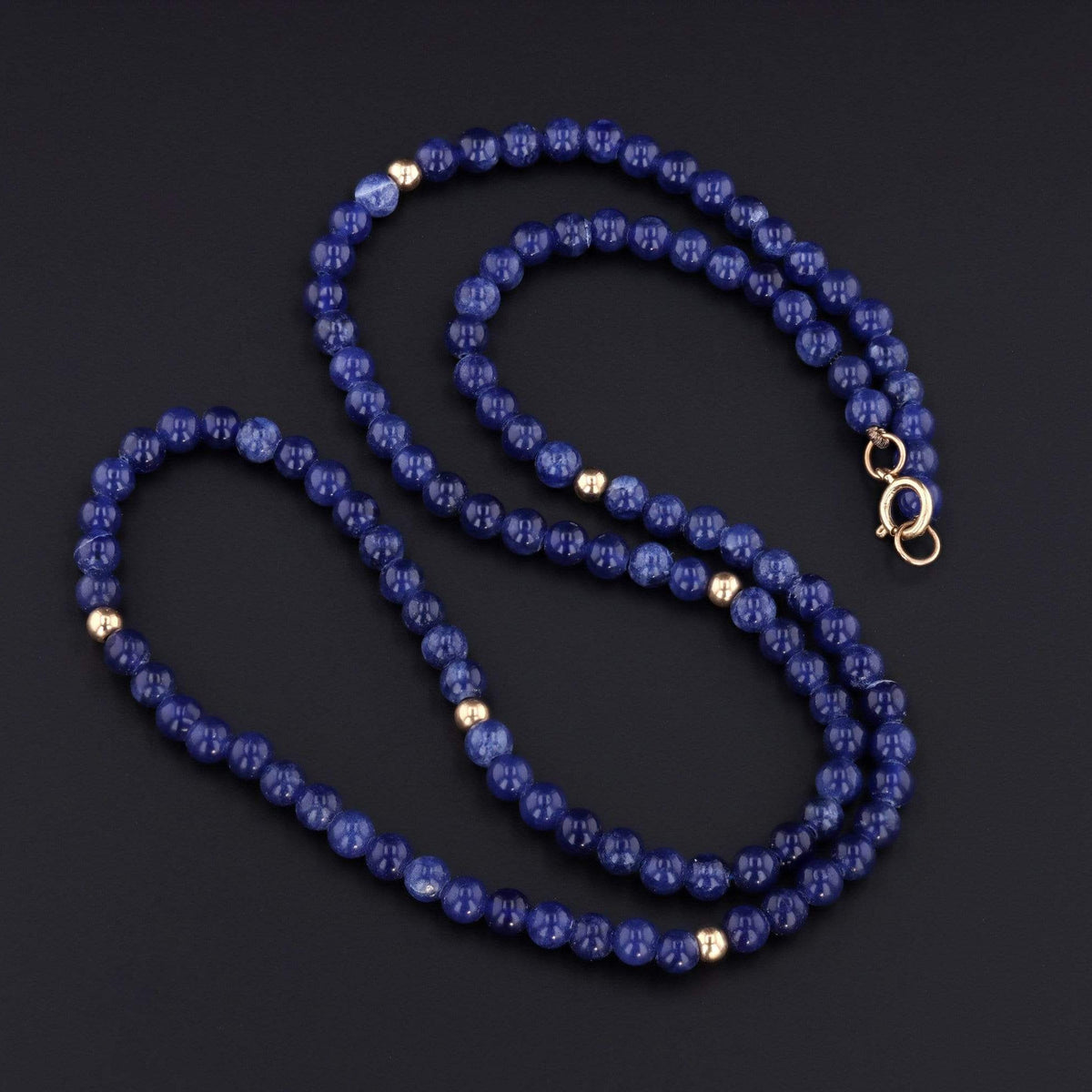 Vintage Lapis Bead Necklace | 14k Gold Necklace - Trademark Antiques