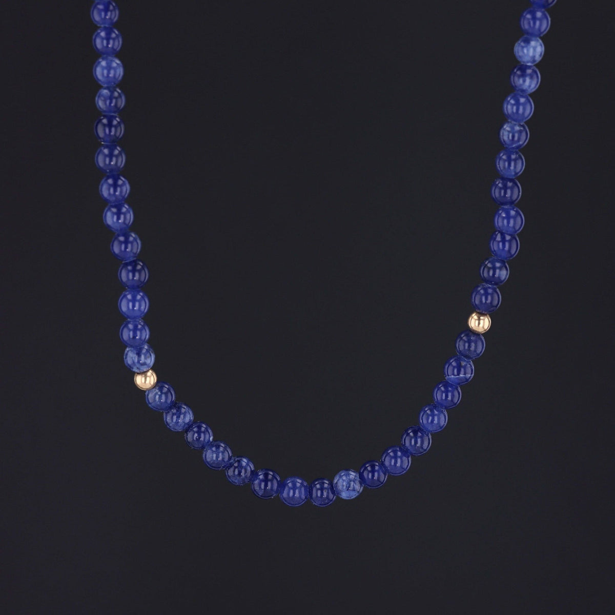 Vintage Lapis Bead Necklace | 14k Gold Necklace - Trademark Antiques