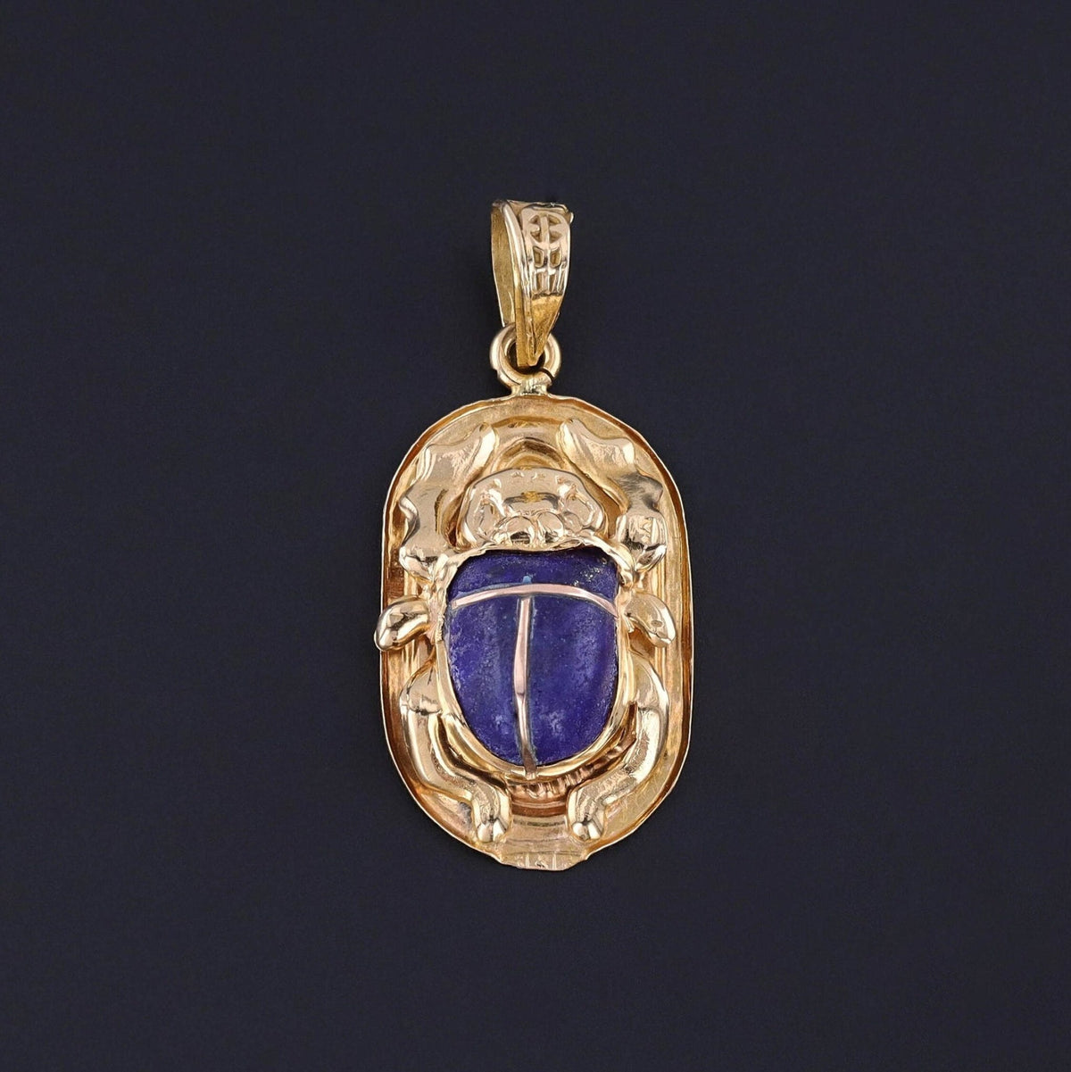 Vintage Lapis Scarab Pendant of 18k Gold - Trademark Antiques