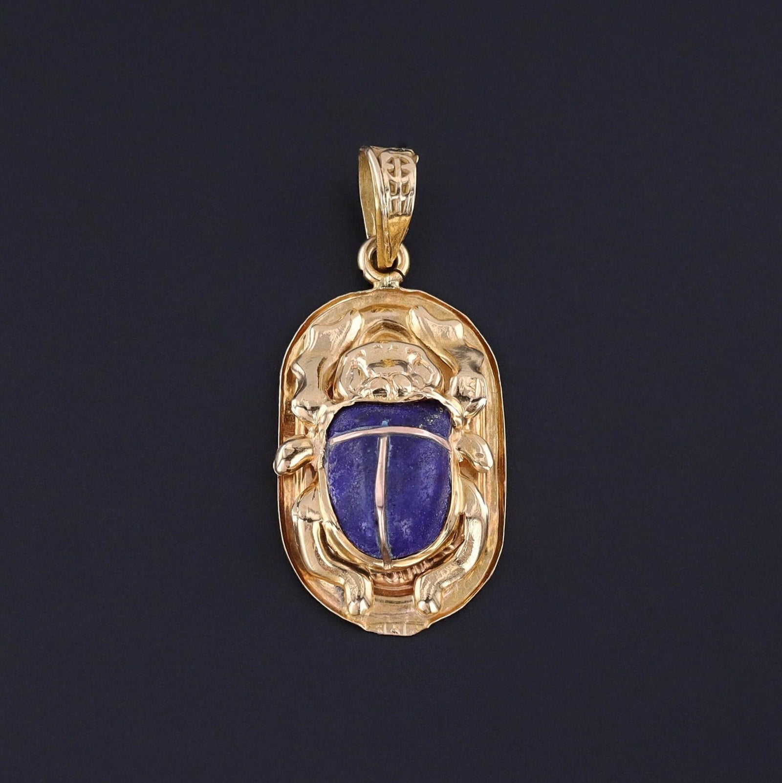 Vintage Lapis Scarab Pendant of 18k Gold - Trademark Antiques