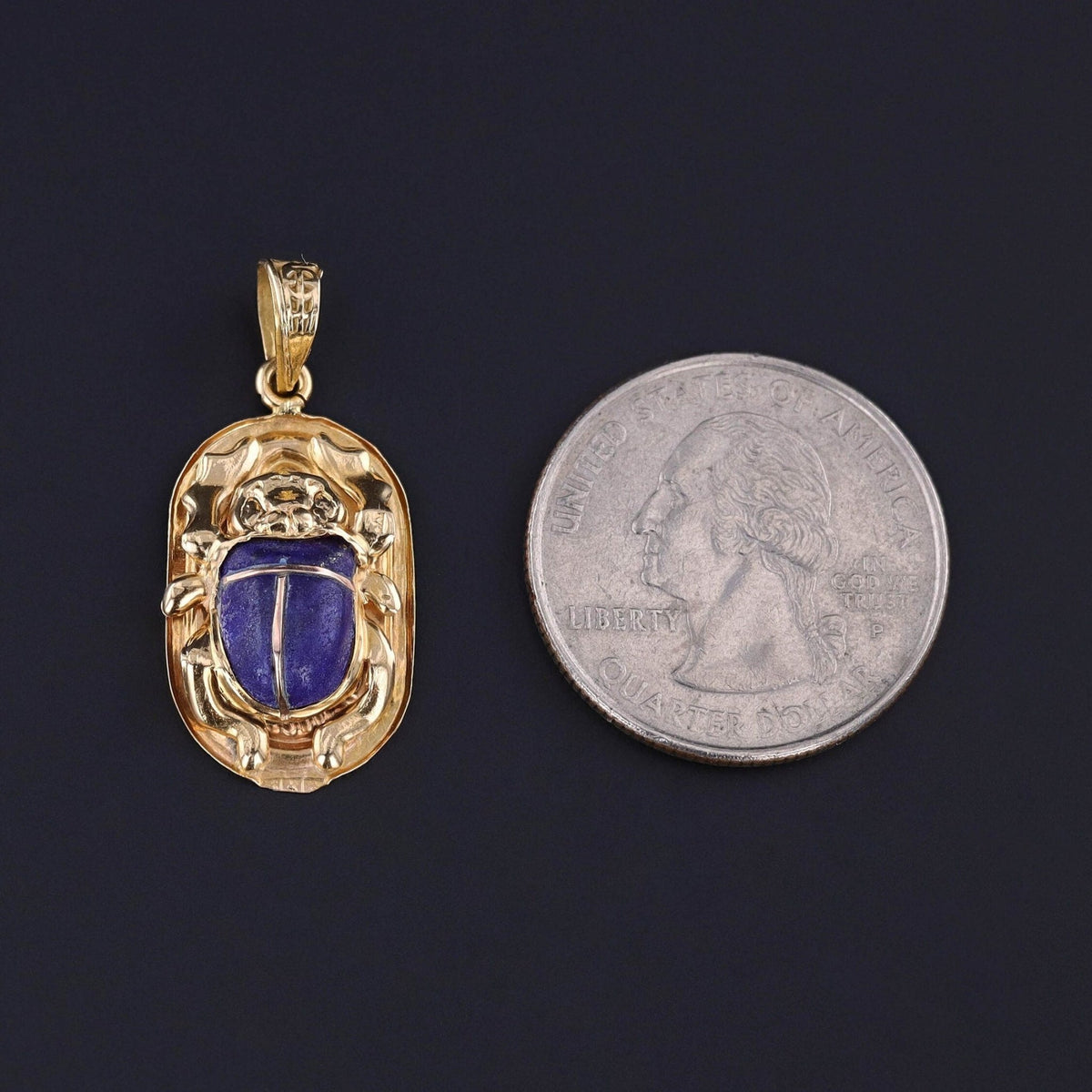 Vintage Lapis Scarab Pendant of 18k Gold - Trademark Antiques