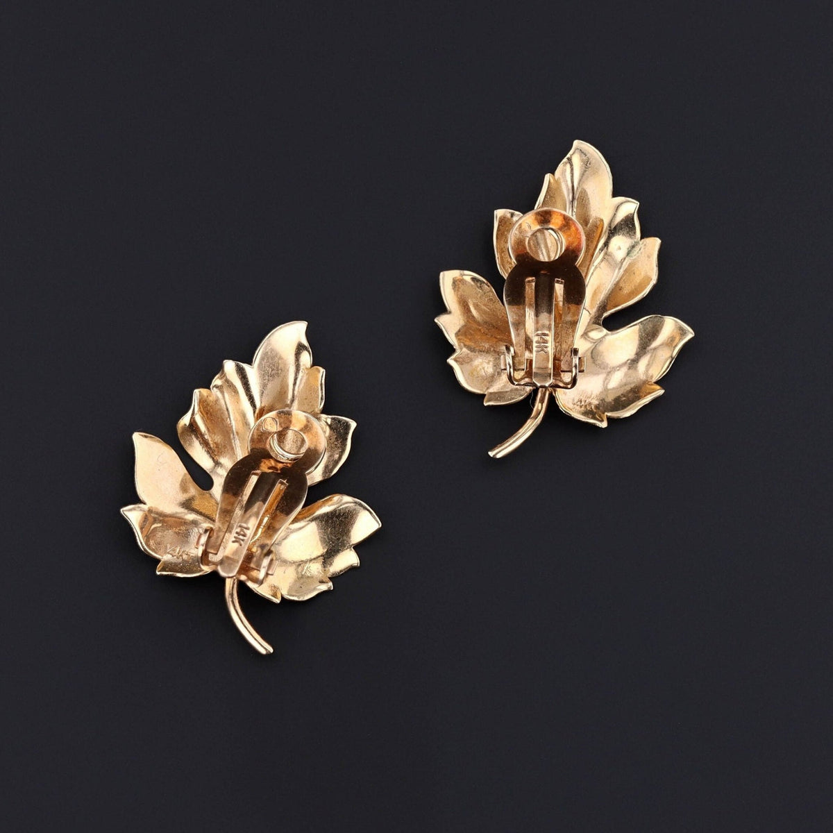 Vintage Leaf Earrings of 14k Gold - Trademark Antiques