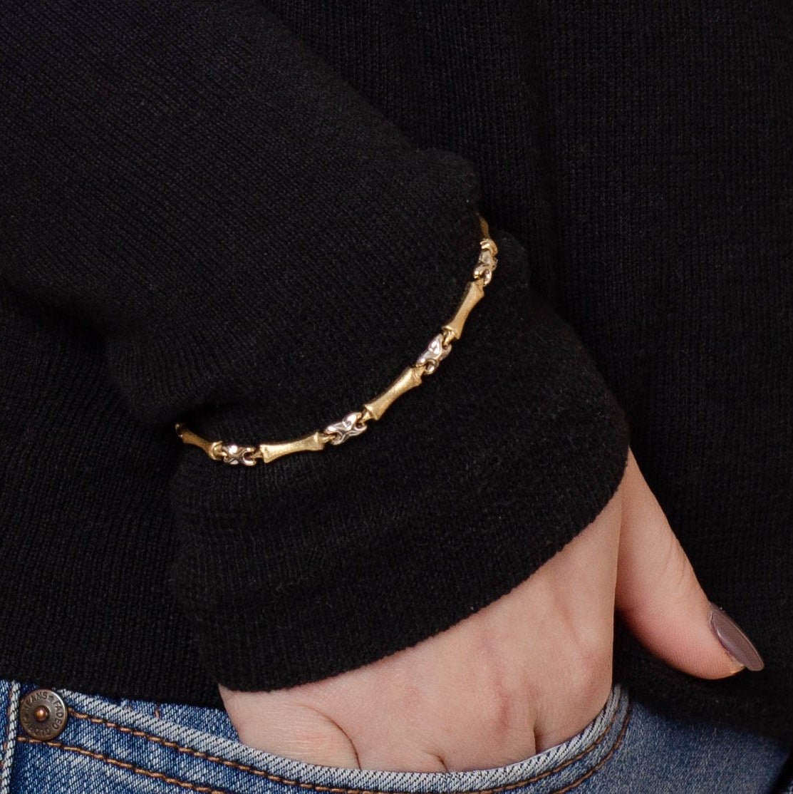 Vintage Link Bracelet of 14K Yellow and White Gold - Trademark Antiques
