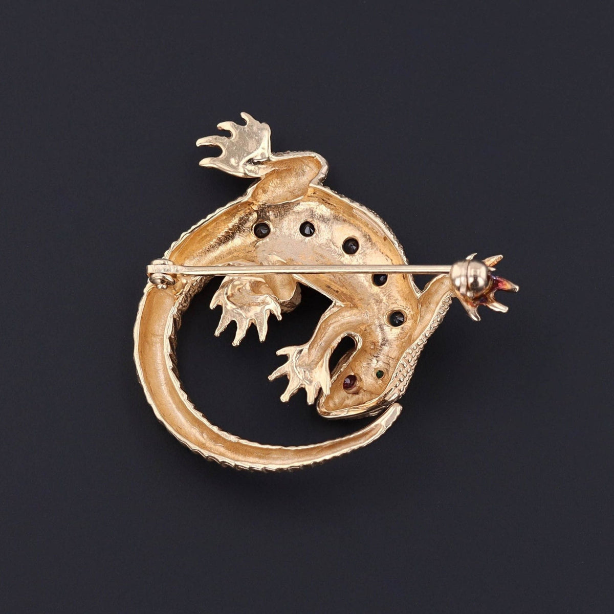 Vintage Lizard Brooch | 14k Gold, Sapphire, Ruby &amp; Emerald Brooch - Trademark Antiques