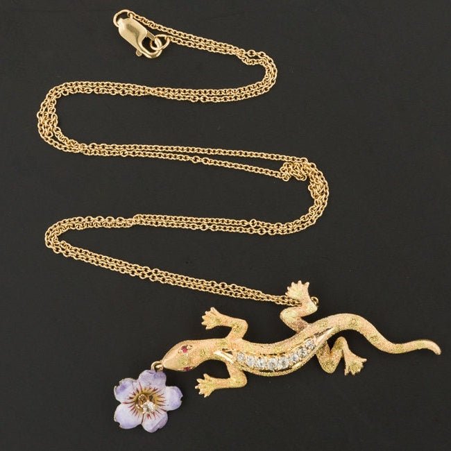 Vintage Lizard Conversion Pendant of 14k Gold - Trademark Antiques