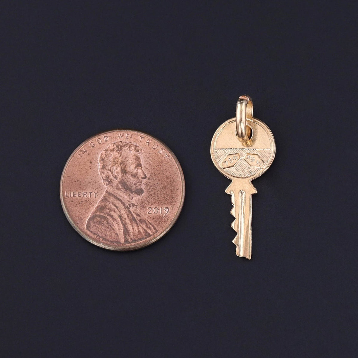Vintage Love Token Key Charm of 18k Gold - Trademark Antiques