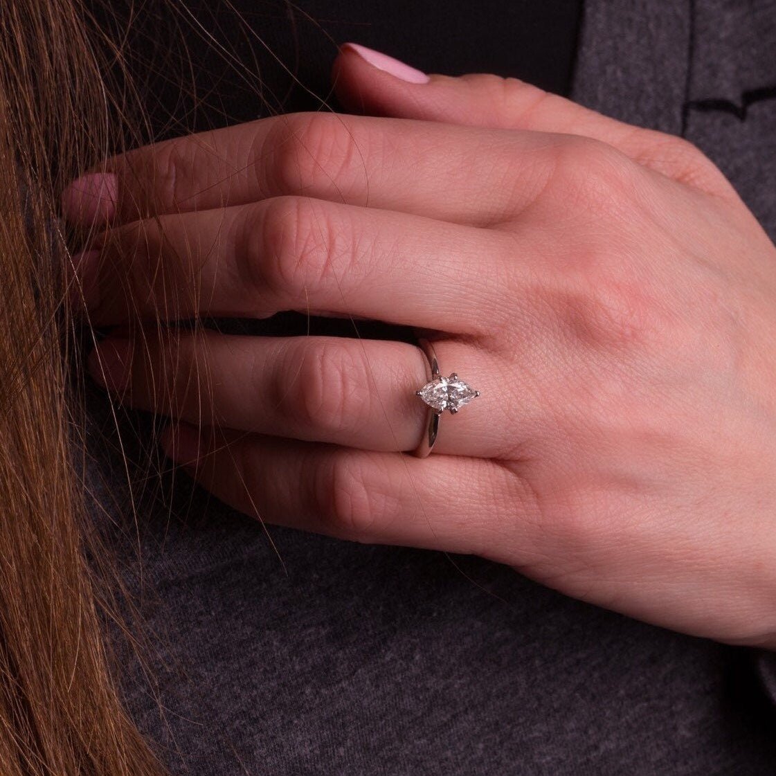 Vintage Marquise Cut Certified Diamond Engagement Ring - Trademark Antiques